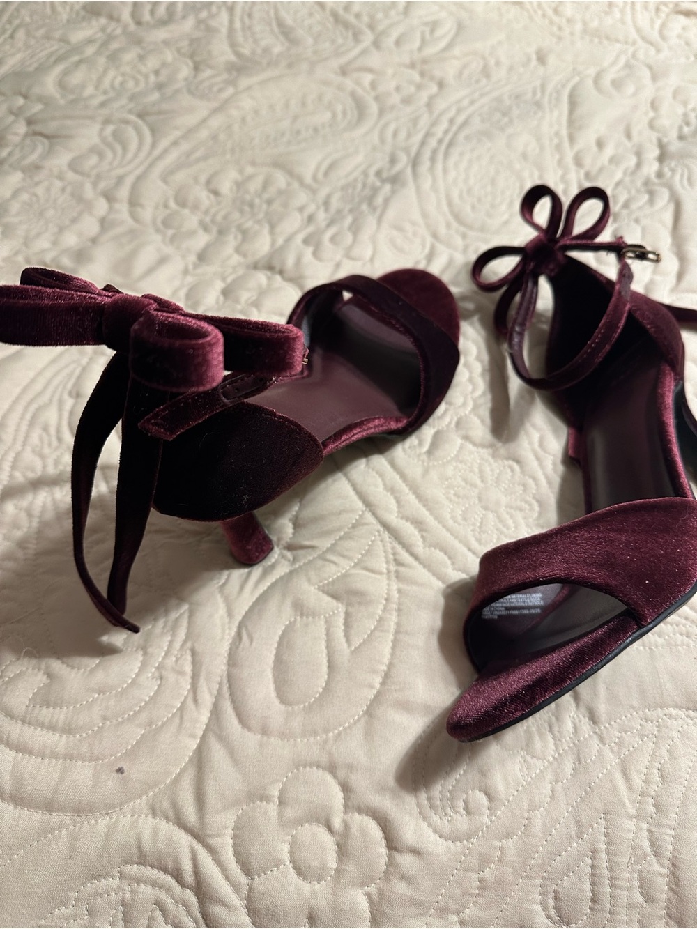 a new day Velvet Ankle-Tie Heels in Burgundy Plum
